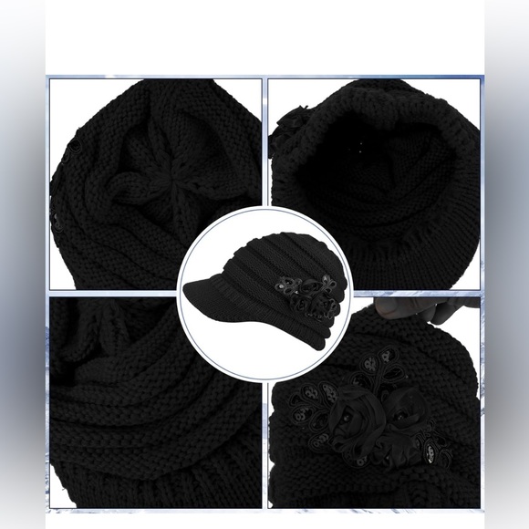 Womens Winter Hats with Visor Winter Gloves Sequined Flower Touchscreen Gloves - Picture 2 of 5